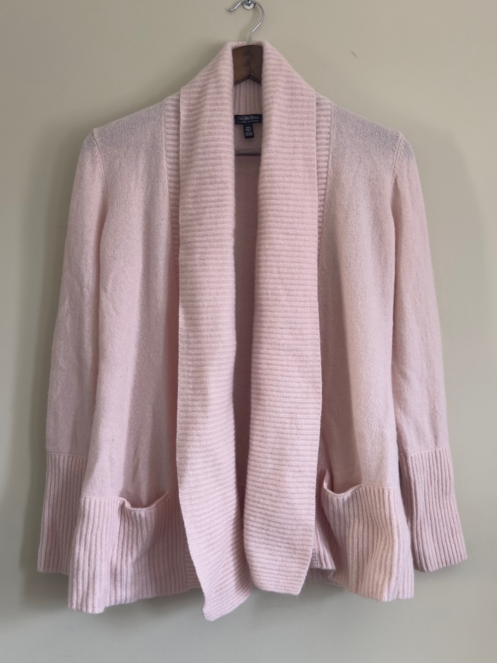 Saks 100% Cashmere Open Shawl Knit Cardigan in Blush Pink